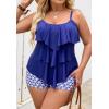 imageB2prity Women Plus Size Tankini Swimsuits Tummy Control Two Piece Bathing Suit Ruffled Flounce Swimwear with ShortsNavy Blue  Star Stripe