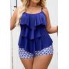 imageB2prity Women Plus Size Tankini Swimsuits Tummy Control Two Piece Bathing Suit Ruffled Flounce Swimwear with ShortsNavy Blue  Star Stripe