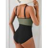 imageB2prity Womens Color Block One Piece Swimsuit Tummy Control Slimming Bathing Suit Scoop Neck High Waisted SwimwearArmy Green Black