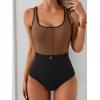 imageB2prity Womens Color Block One Piece Swimsuit Tummy Control Slimming Bathing Suit Scoop Neck High Waisted SwimwearBrown Black