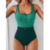 imageB2prity Womens Color Block One Piece Swimsuit Tummy Control Slimming Bathing Suit Scoop Neck High Waisted SwimwearGreen Color Block
