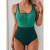 imageB2prity Womens Color Block One Piece Swimsuit Tummy Control Slimming Bathing Suit Scoop Neck High Waisted SwimwearGreen Color Block