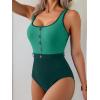 imageB2prity Womens Color Block One Piece Swimsuit Tummy Control Slimming Bathing Suit Scoop Neck High Waisted SwimwearGreen Color Block
