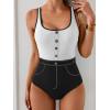 imageB2prity Womens Color Block One Piece Swimsuit Tummy Control Slimming Bathing Suit Scoop Neck High Waisted SwimwearWhite Black