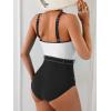 imageB2prity Womens Color Block One Piece Swimsuit Tummy Control Slimming Bathing Suit Scoop Neck High Waisted SwimwearWhite Black
