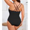imageB2prity Womens Plus Size One Piece Swimsuit Tummy Control Slimming Bathing Suit V Neck Swimwear Ruched Swim SuitBlack