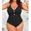 imageB2prity Womens Plus Size One Piece Swimsuit Tummy Control Slimming Bathing Suit V Neck Swimwear Ruched Swim SuitBlack