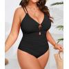 imageB2prity Womens Plus Size One Piece Swimsuit Tummy Control Slimming Bathing Suit V Neck Swimwear Ruched Swim SuitBlack