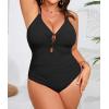 imageB2prity Womens Plus Size One Piece Swimsuit Tummy Control Slimming Bathing Suit V Neck Swimwear Ruched Swim SuitBlack