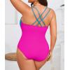 imageB2prity Womens Plus Size One Piece Swimsuit Tummy Control Slimming Bathing Suit V Neck Swimwear Ruched Swim SuitBlue  Yellow  Hot Pink