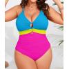 imageB2prity Womens Plus Size One Piece Swimsuit Tummy Control Slimming Bathing Suit V Neck Swimwear Ruched Swim SuitBlue  Yellow  Hot Pink