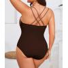 imageB2prity Womens Plus Size One Piece Swimsuit Tummy Control Slimming Bathing Suit V Neck Swimwear Ruched Swim SuitBrown  Beige  Coffee
