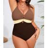 imageB2prity Womens Plus Size One Piece Swimsuit Tummy Control Slimming Bathing Suit V Neck Swimwear Ruched Swim SuitBrown  Beige  Coffee
