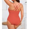 imageB2prity Womens Plus Size One Piece Swimsuit Tummy Control Slimming Bathing Suit V Neck Swimwear Ruched Swim SuitPeach Pink