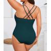 imageB2prity Womens Plus Size One Piece Swimsuit Tummy Control Slimming Bathing Suit V Neck Swimwear Ruched Swim SuitPeacock Green