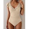 imageB2prity Womens Tummy Control One Piece Swimsuit V Neck Bathing Suit Ruffled Sleeve Swim Suit Shell SwimwearBeige
