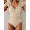imageB2prity Womens Tummy Control One Piece Swimsuit V Neck Bathing Suit Ruffled Sleeve Swim Suit Shell SwimwearBeige