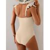 imageB2prity Womens Tummy Control One Piece Swimsuit V Neck Bathing Suit Ruffled Sleeve Swim Suit Shell SwimwearBeige