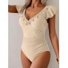 imageB2prity Womens Tummy Control One Piece Swimsuit V Neck Bathing Suit Ruffled Sleeve Swim Suit Shell SwimwearBeige