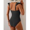 imageB2prity Womens Tummy Control One Piece Swimsuit V Neck Bathing Suit Ruffled Sleeve Swim Suit Shell SwimwearBlack