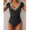 imageB2prity Womens Tummy Control One Piece Swimsuit V Neck Bathing Suit Ruffled Sleeve Swim Suit Shell SwimwearBlack