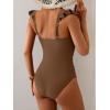 imageB2prity Womens Tummy Control One Piece Swimsuit V Neck Bathing Suit Ruffled Sleeve Swim Suit Shell SwimwearBrown