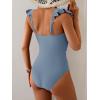 imageB2prity Womens Tummy Control One Piece Swimsuit V Neck Bathing Suit Ruffled Sleeve Swim Suit Shell SwimwearGrey Blue