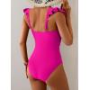 imageB2prity Womens Tummy Control One Piece Swimsuit V Neck Bathing Suit Ruffled Sleeve Swim Suit Shell SwimwearHot Pink