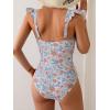 imageB2prity Womens Tummy Control One Piece Swimsuit V Neck Bathing Suit Ruffled Sleeve Swim Suit Shell SwimwearOrange Floral