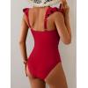 imageB2prity Womens Tummy Control One Piece Swimsuit V Neck Bathing Suit Ruffled Sleeve Swim Suit Shell SwimwearRed
