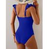 imageB2prity Womens Tummy Control One Piece Swimsuit V Neck Bathing Suit Ruffled Sleeve Swim Suit Shell SwimwearRoyal Blue