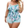 imageB2prity Women Plus Size Tankini Swimsuits Tummy Control Two Piece Bathing Suit Ruffled Flounce Swimwear with ShortsLight Green Floral