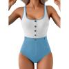 imageB2prity Womens Color Block One Piece Swimsuit Tummy Control Slimming Bathing Suit Scoop Neck High Waisted SwimwearLight Blue White
