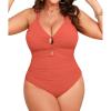 imageB2prity Womens Plus Size One Piece Swimsuit Tummy Control Slimming Bathing Suit V Neck Swimwear Ruched Swim SuitPeach Pink
