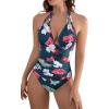 imageB2prity Womens Slimming One Piece Swimsuits Tummy Control Bathing Suit Halter Swimwear for Big Busted Curvy WomanTeal Print