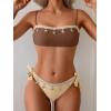 imageB2prity Bikini Sets for Women Two Piece Swimsuit Push Up Tie Back Bathing Suit Bandeau Top Shell SwimwearBrown Color Block
