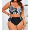 imageB2prity Womens Bikini Sets Plus Size Tummy Control Swimsuit High Waisted Two Piece Bathing Suit Ruched SwimwearBlack and White Print