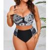 imageB2prity Womens Bikini Sets Plus Size Tummy Control Swimsuit High Waisted Two Piece Bathing Suit Ruched SwimwearBlack and White Print