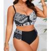 imageB2prity Womens Bikini Sets Plus Size Tummy Control Swimsuit High Waisted Two Piece Bathing Suit Ruched SwimwearBlack and White Print