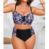 imageB2prity Womens Bikini Sets Plus Size Tummy Control Swimsuit High Waisted Two Piece Bathing Suit Ruched SwimwearBlue and Pink Floral