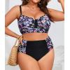 imageB2prity Womens Bikini Sets Plus Size Tummy Control Swimsuit High Waisted Two Piece Bathing Suit Ruched SwimwearBlue and Pink Floral