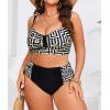 imageB2prity Womens Bikini Sets Plus Size Tummy Control Swimsuit High Waisted Two Piece Bathing Suit Ruched SwimwearBrown Stripe
