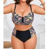 imageB2prity Womens Bikini Sets Plus Size Tummy Control Swimsuit High Waisted Two Piece Bathing Suit Ruched SwimwearOrange Print