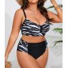 imageB2prity Womens Bikini Sets Plus Size Tummy Control Swimsuit High Waisted Two Piece Bathing Suit Ruched SwimwearWhite Irregular Stripe