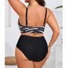 imageB2prity Womens Bikini Sets Plus Size Tummy Control Swimsuit High Waisted Two Piece Bathing Suit Ruched SwimwearWhite Irregular Stripe