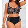 imageB2prity Womens Bikini Sets Plus Size Tummy Control Swimsuit High Waisted Two Piece Bathing Suit Ruched SwimwearWshaped Stripe