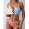 imageB2prity Womens Sexy Bikini Set Color Block Lace Up 2 Piece Bathing Suit Tie Side SwimsuitColor Block 10