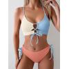 imageB2prity Womens Sexy Bikini Set Color Block Lace Up 2 Piece Bathing Suit Tie Side SwimsuitColor Block 10