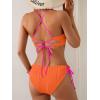 imageB2prity Womens Sexy Bikini Set Color Block Lace Up 2 Piece Bathing Suit Tie Side SwimsuitOrange