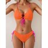 imageB2prity Womens Sexy Bikini Set Color Block Lace Up 2 Piece Bathing Suit Tie Side SwimsuitOrange